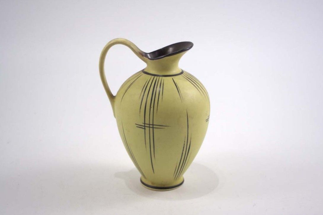 Foto Ceramic Table Vase Jug Beige Brown Inside h17 B6