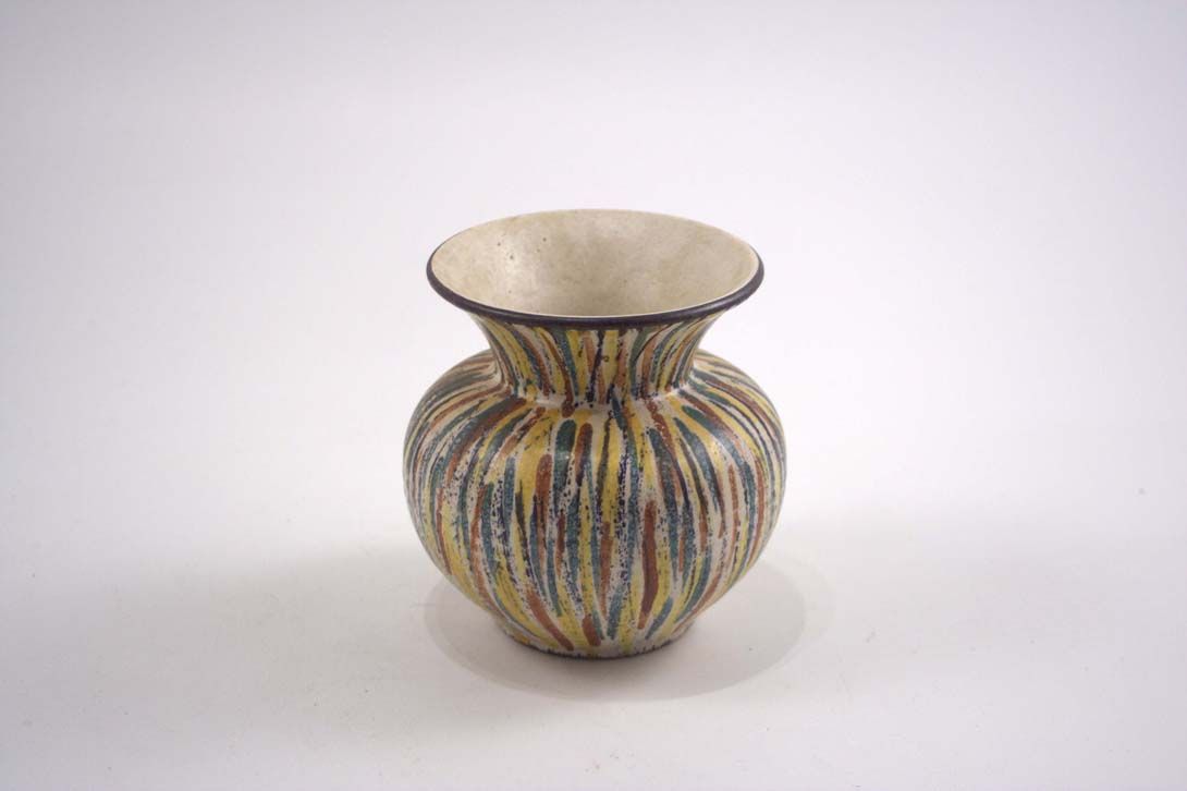 Foto Ceramic Table Vase Multicolored Stripes Brown Top h14 A5