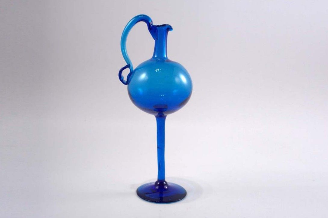Foto High blue Glass Jug Vase with Slim Foot h42