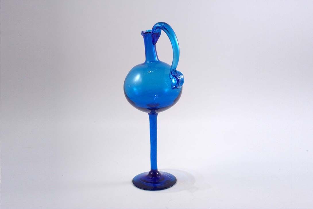 Foto High blue Glass Jug Vase with Slim Foot h42