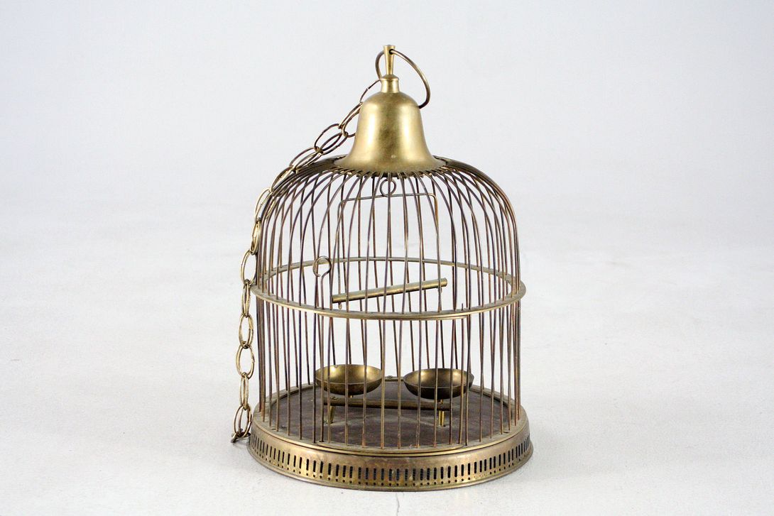 Foto Hanging Bird Cage, Brass, With Food and Water Bowls h45x30