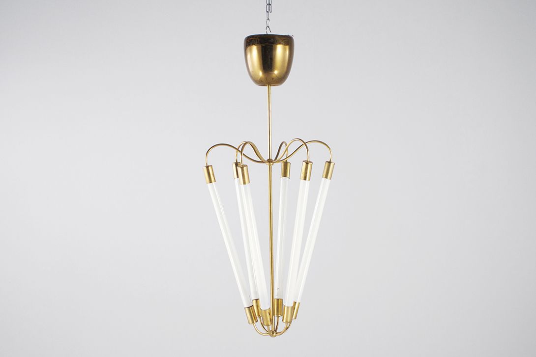 Foto South German Neon Chandelier Brass 1955 h130