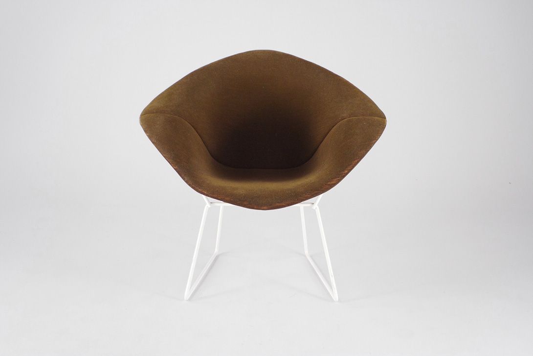 Foto Little Diamond Chair Harry Bertoia White with Original Brown Upholstery