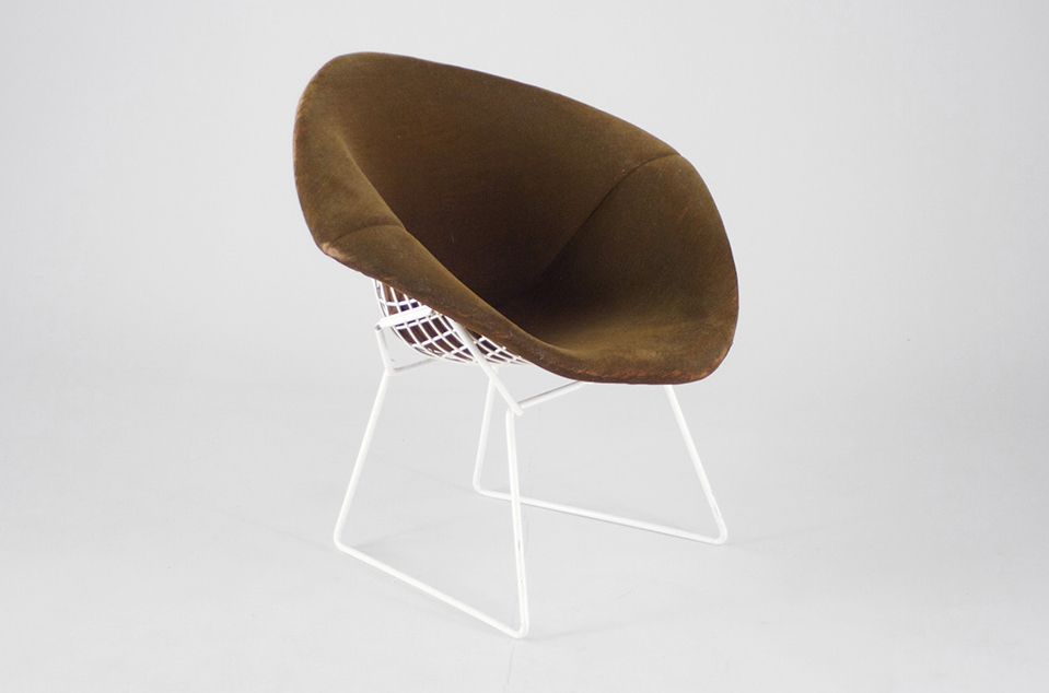 Foto Little Diamond Chair Harry Bertoia White with Original Brown Upholstery