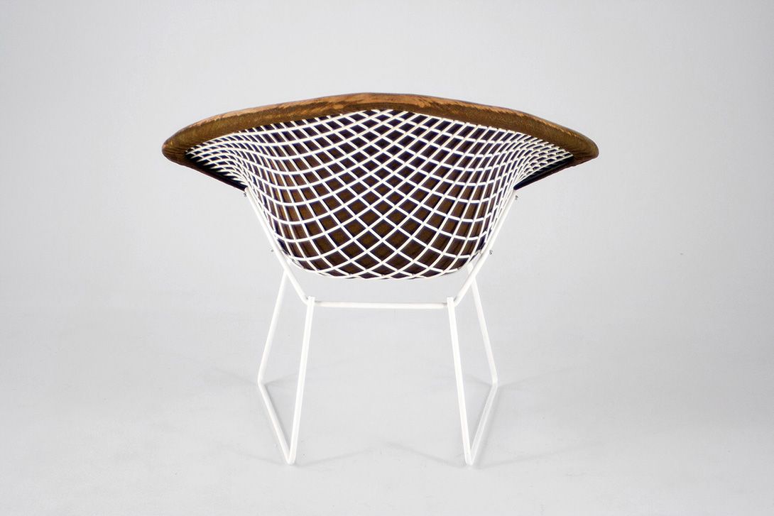Foto Little Diamond Chair Harry Bertoia White with Original Brown Upholstery