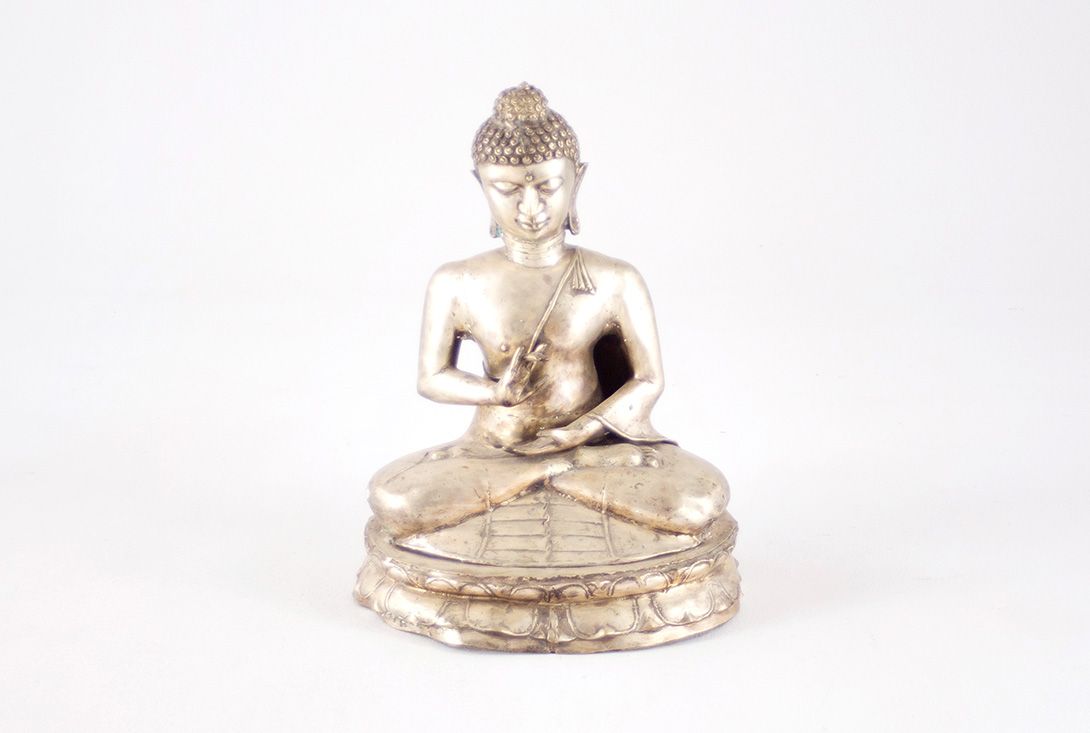 Foto Silver Metal Buddha Statue h58x45x35