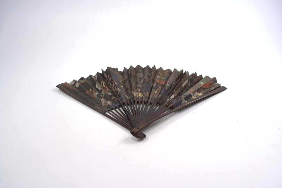 Foto Hand-Held Fan, Black Wood and Floral Fabric