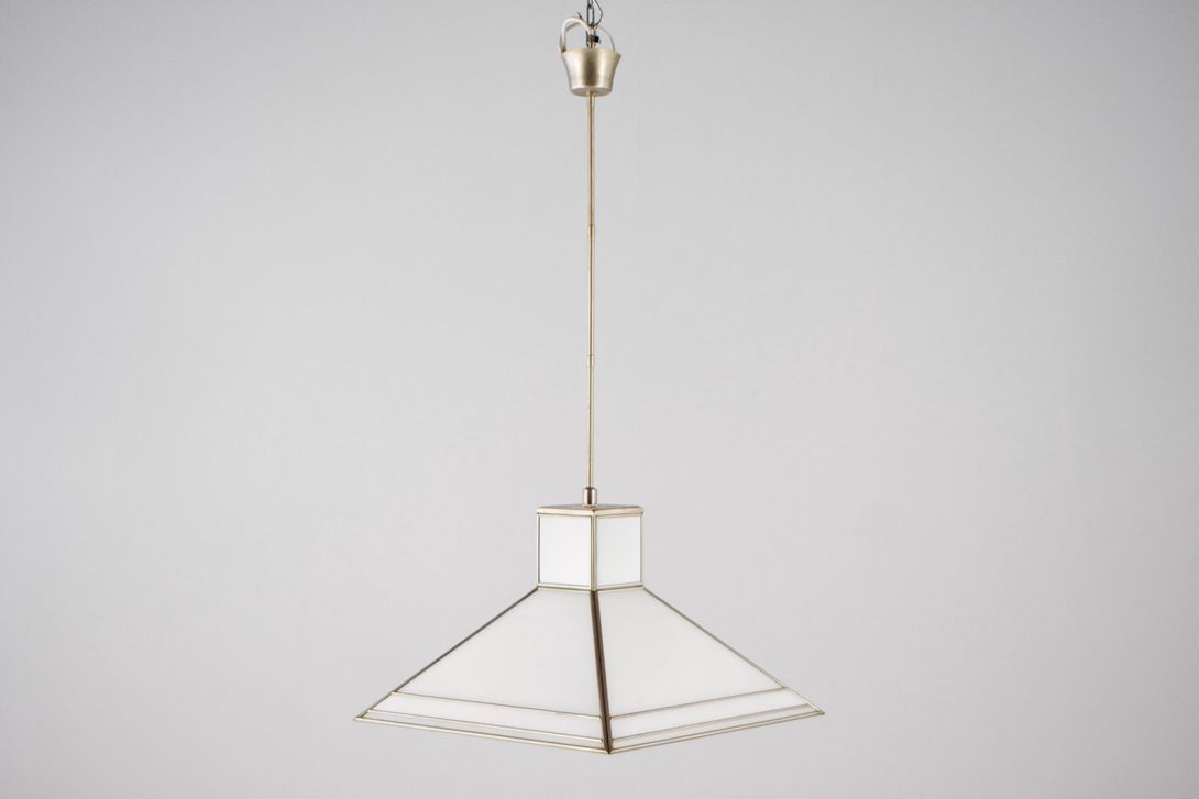 Foto Art Deco Pendant Lamp Pyramid Frosted Glass 1930s h37