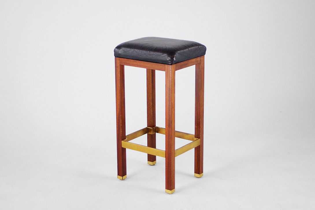 Foto Bar Stool Leather Brass 1950 h80