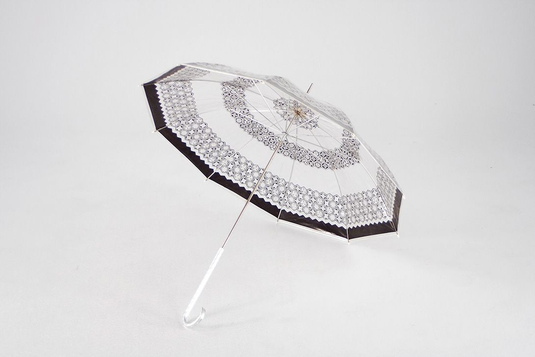 Foto White Plastic Umbrlla, Hexagon Print, Chrome Stick