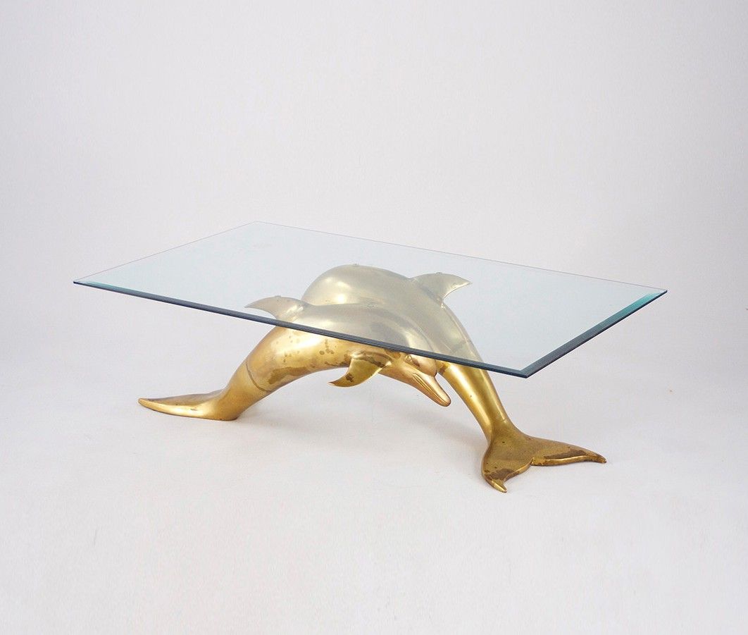 Foto Dolphin Coffee Table Brass France 1958 h40x125x75