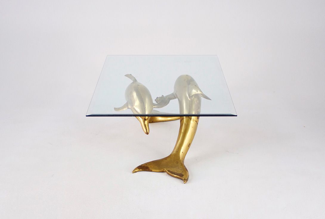Foto Dolphin Coffee Table Brass France 1958 h40x125x75