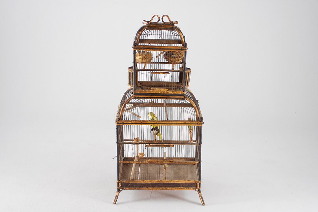 Foto Huge Victorian Bird Cage Wood and Wire 1880 h105