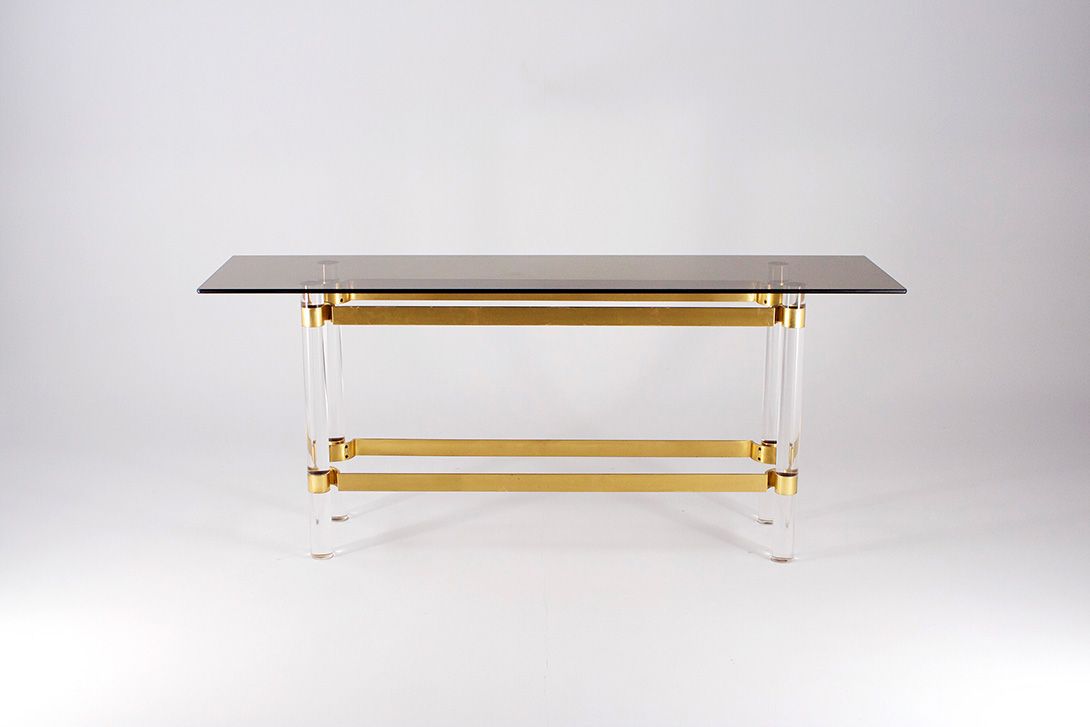 Foto Glass Table/Console with Brass Hollywood Regency 1968 h76x180x50