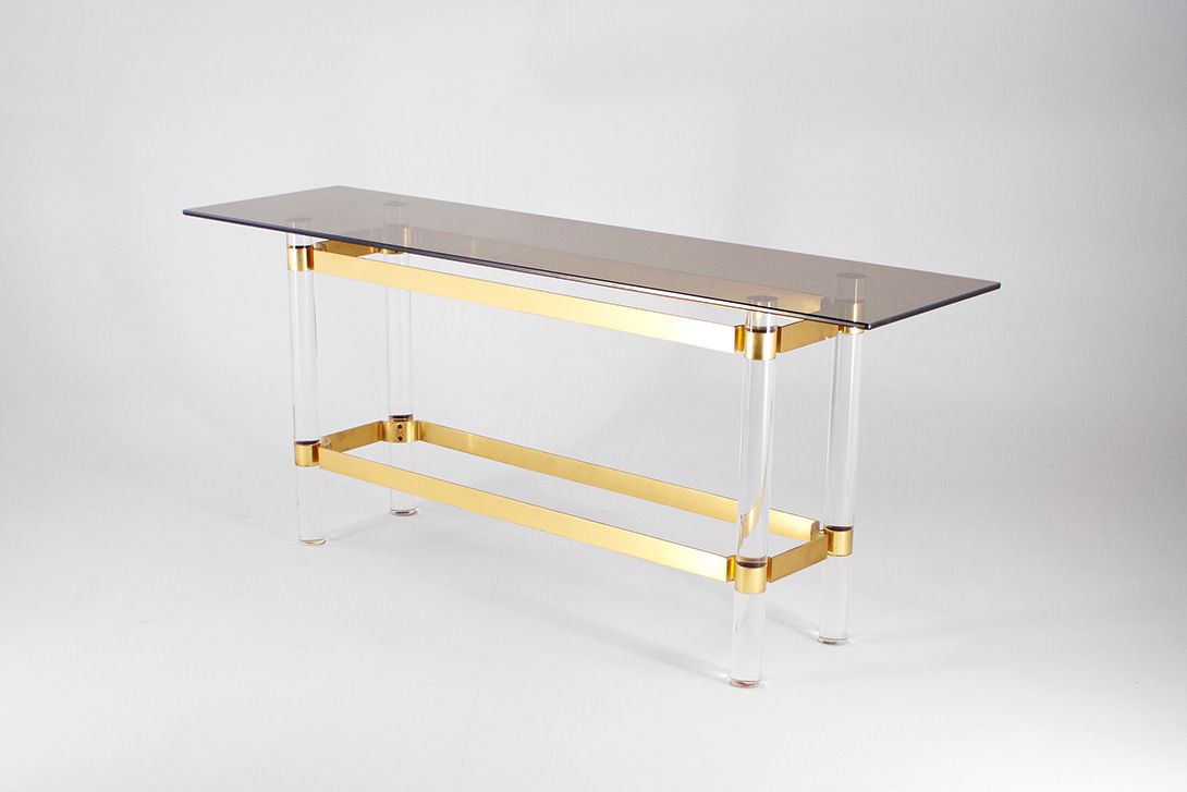 Foto Glass Table/Console with Brass Hollywood Regency 1968 h76x180x50