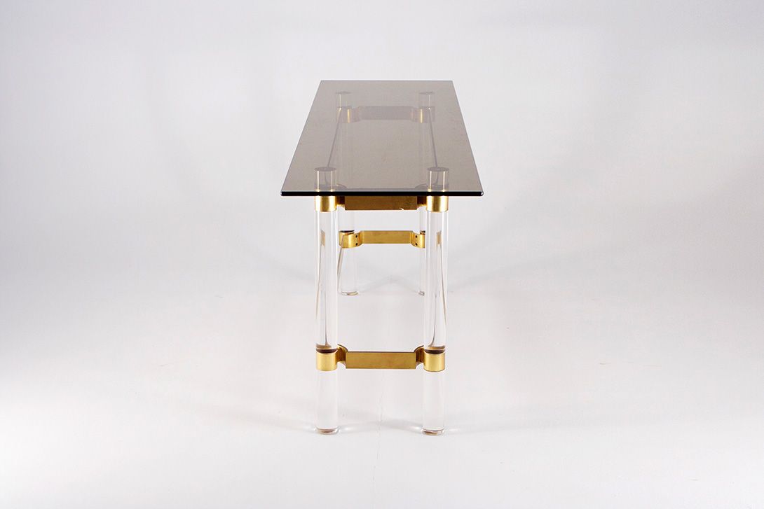 Foto Glass Table/Console with Brass Hollywood Regency 1968 h76x180x50