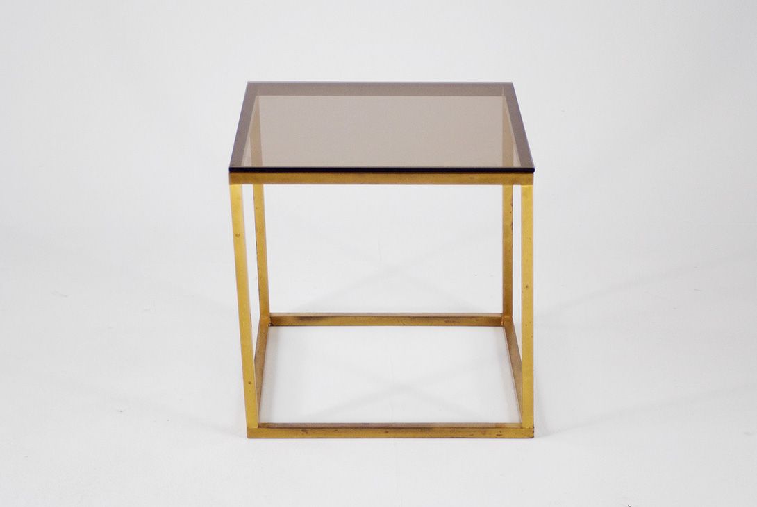 Foto Hollywood Regency Coffee Table Brass with Smoked Glass 1967 h51x51x51