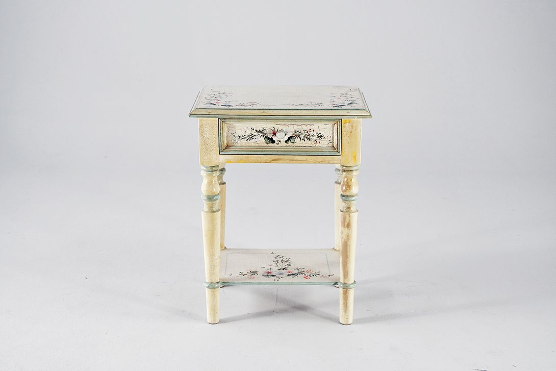 Foto Creme White Bedside Table with Flower Painting h55x42x31
