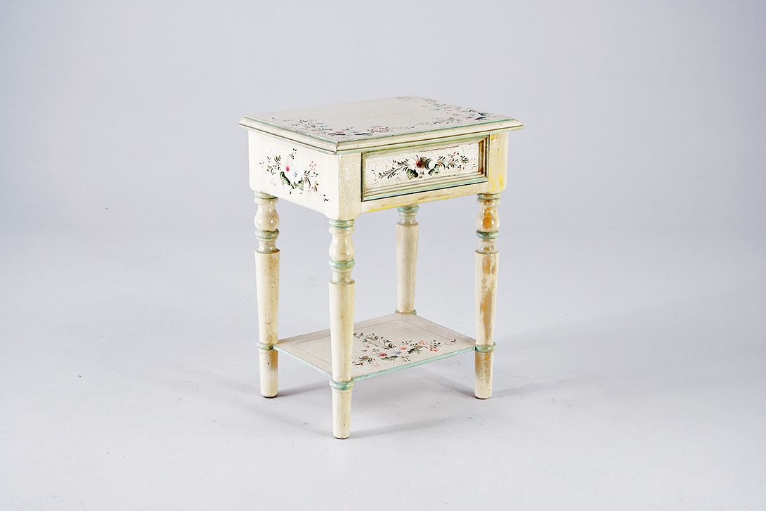 Foto Creme White Bedside Table with Flower Painting h55x42x31