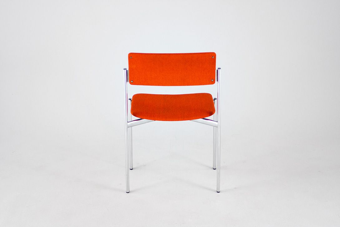 Foto Finnish Silver Metal Chair with Orange-Red Upholstery *