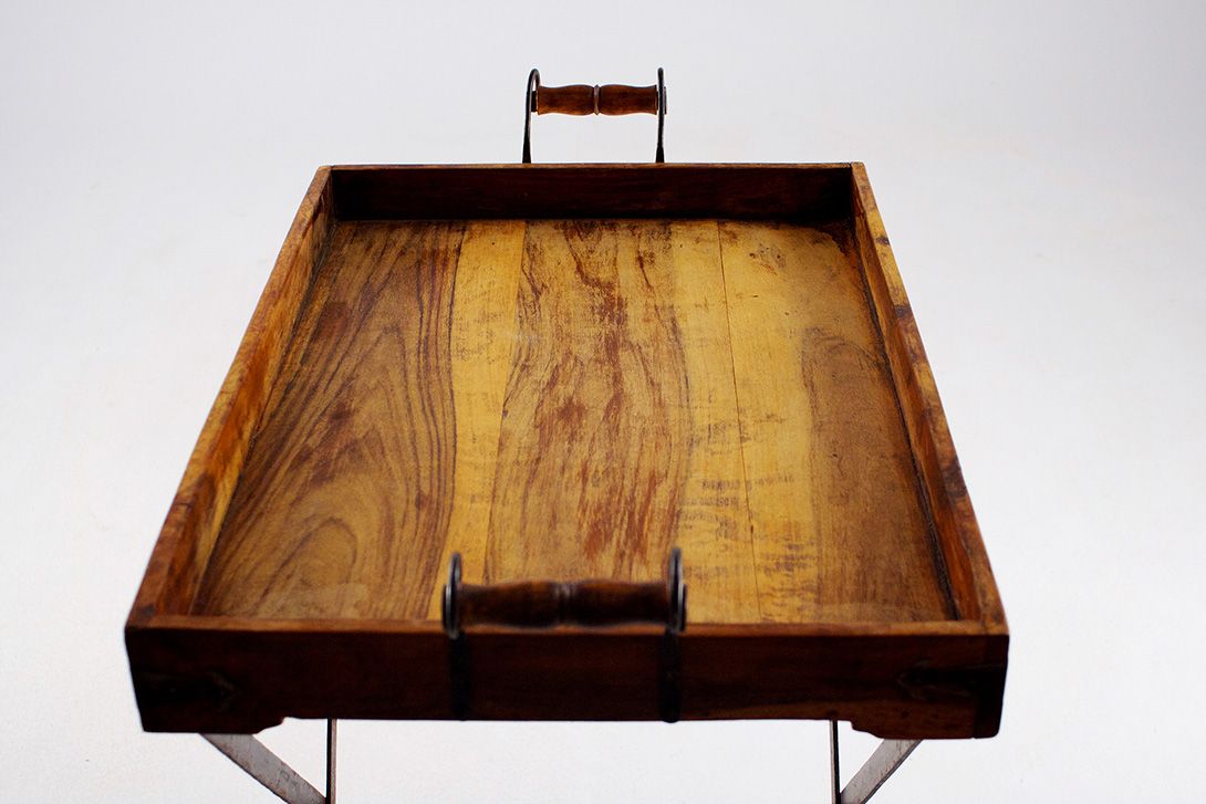 Foto Antique Tray Table with Foldable Metal Legs 1918 h85x76x45