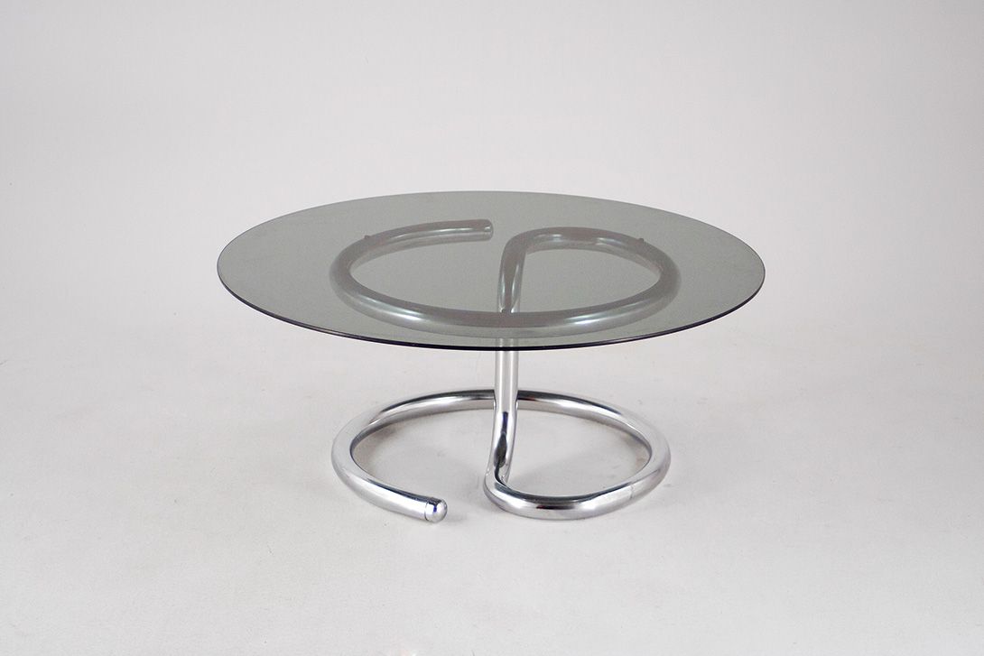 Foto Coffee Table Chrome Metal Frame with Glass Top h38x90 *
