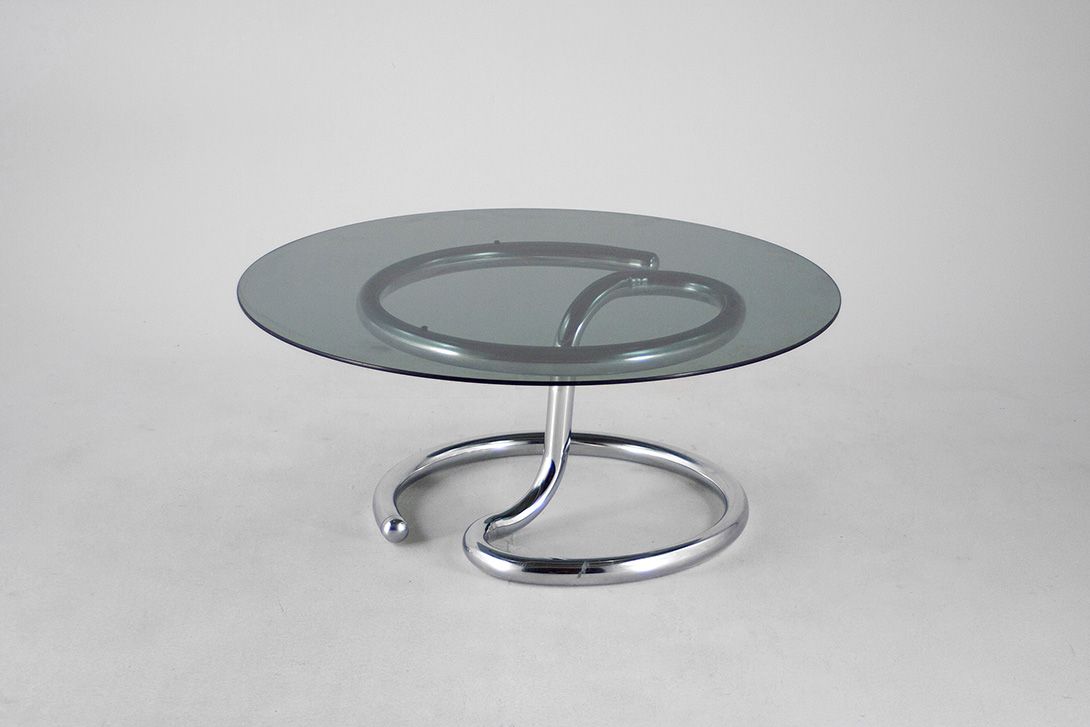 Foto Coffee Table Chrome Metal Frame with Glass Top h38x90 *