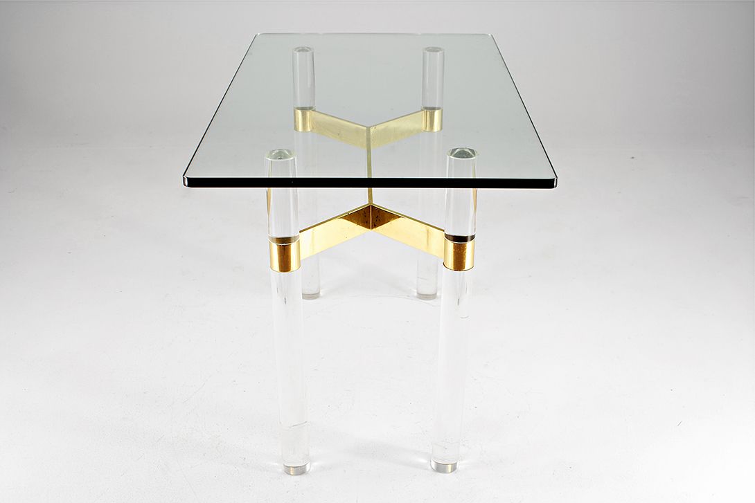 Foto Glass Table Brass Hollywood Regency 1967 h75x112x66