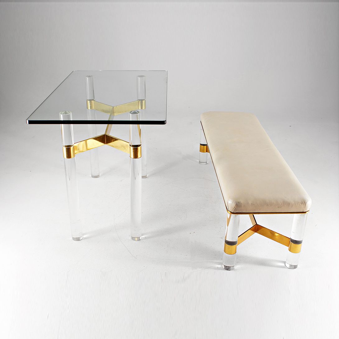 Foto Glass Table Brass Hollywood Regency 1967 h75x112x66