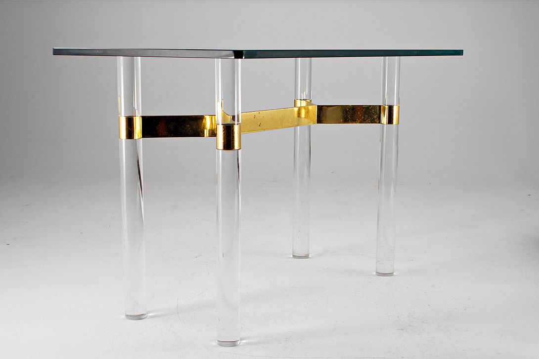 Foto Glass Table Brass Hollywood Regency 1967 h75x112x66