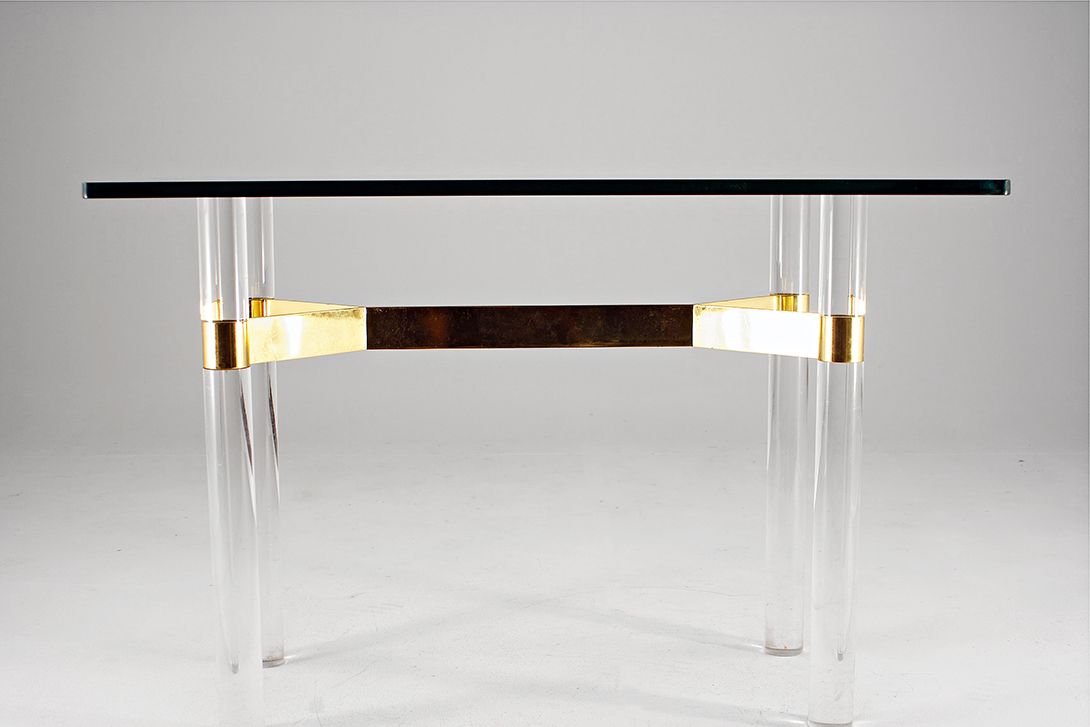 Foto Glass Table Brass Hollywood Regency 1967 h75x112x66