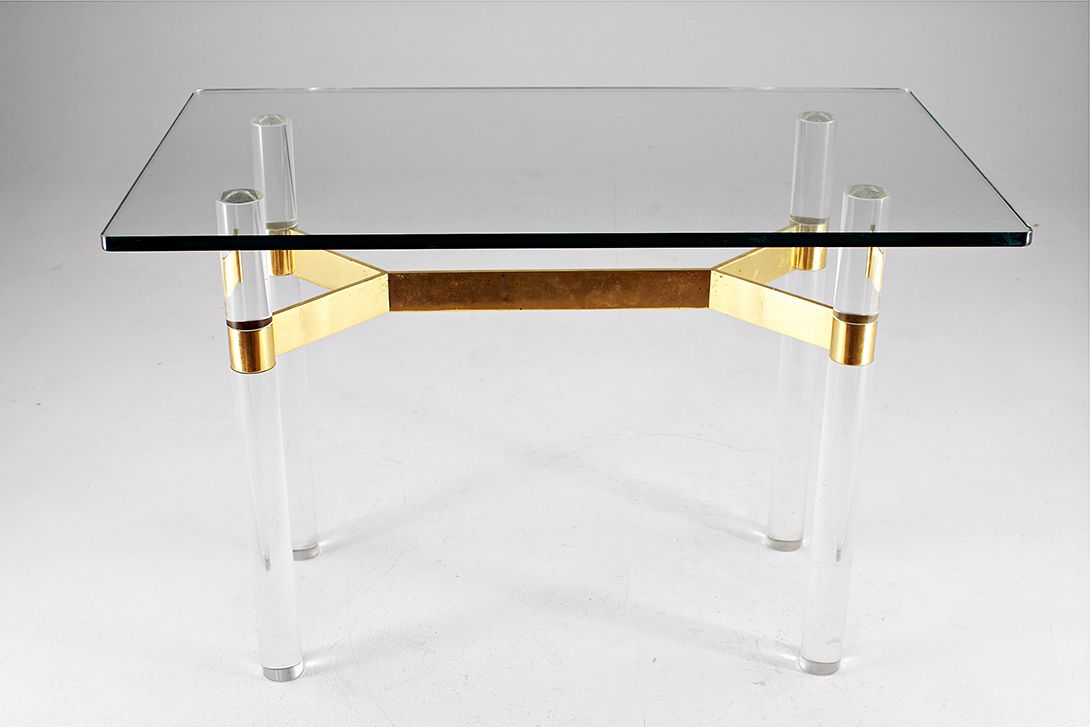 Foto Glass Table Brass Hollywood Regency 1967 h75x112x66