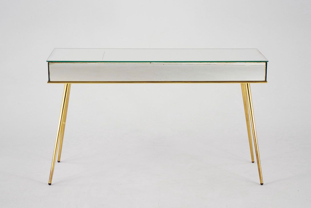 Foto Mirror and Brass Side Table Lowboard 1950 h54x91x31