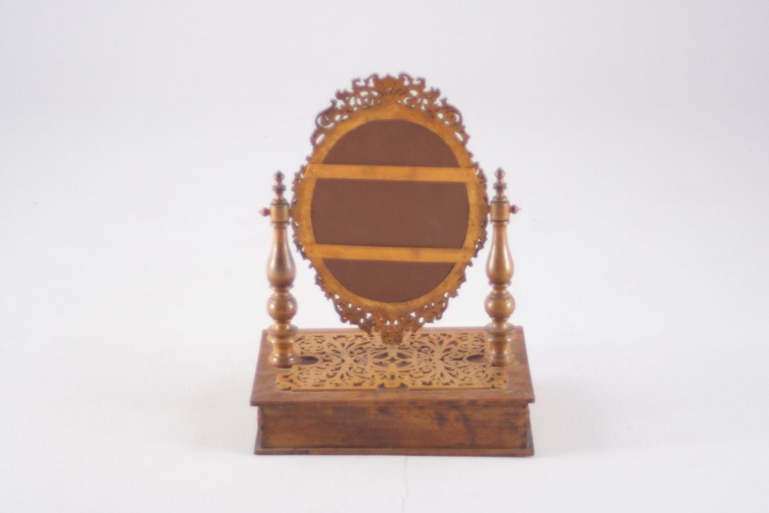 Foto Make-Up Mirror with Drawer Carved Wood Delicate Moorish-like Decor 1900 h50x36x25