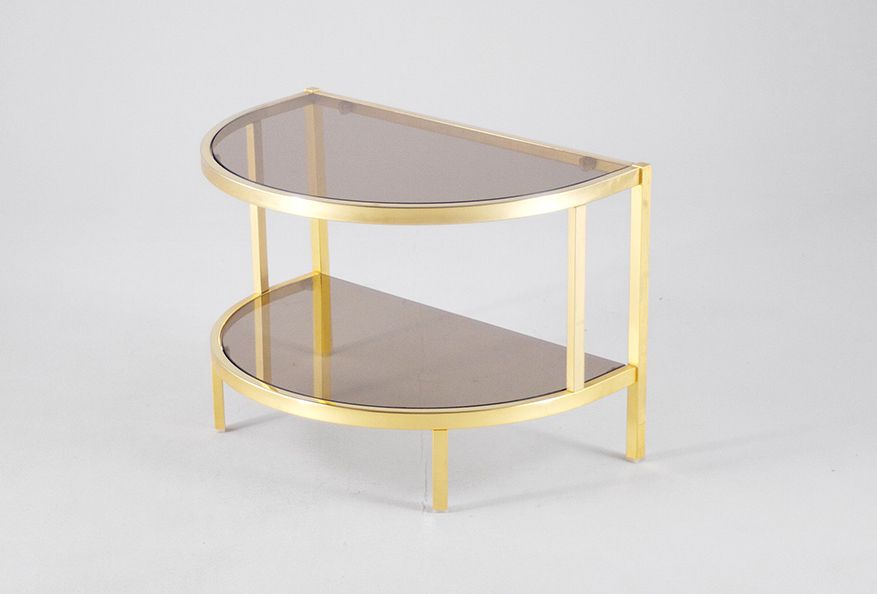 Foto Curved Brass Side Table with Smoked Glass 1966 h43x65x40