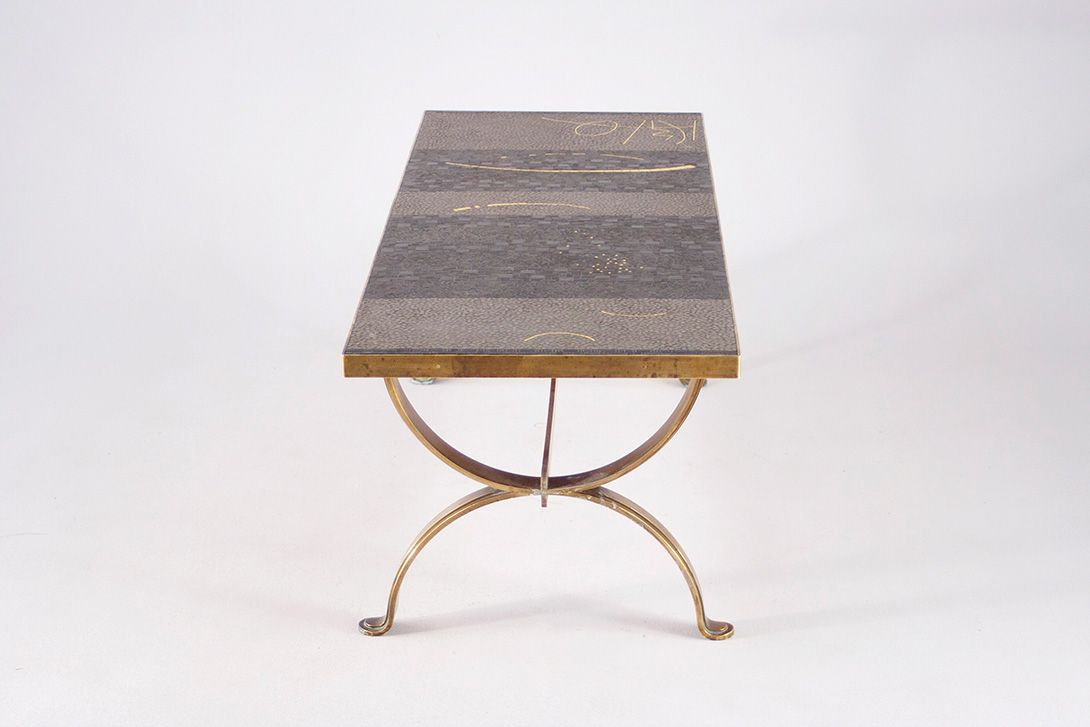 Foto Berthold Müller Brass Coffee Table Mosaic 1950 h46x140x50
