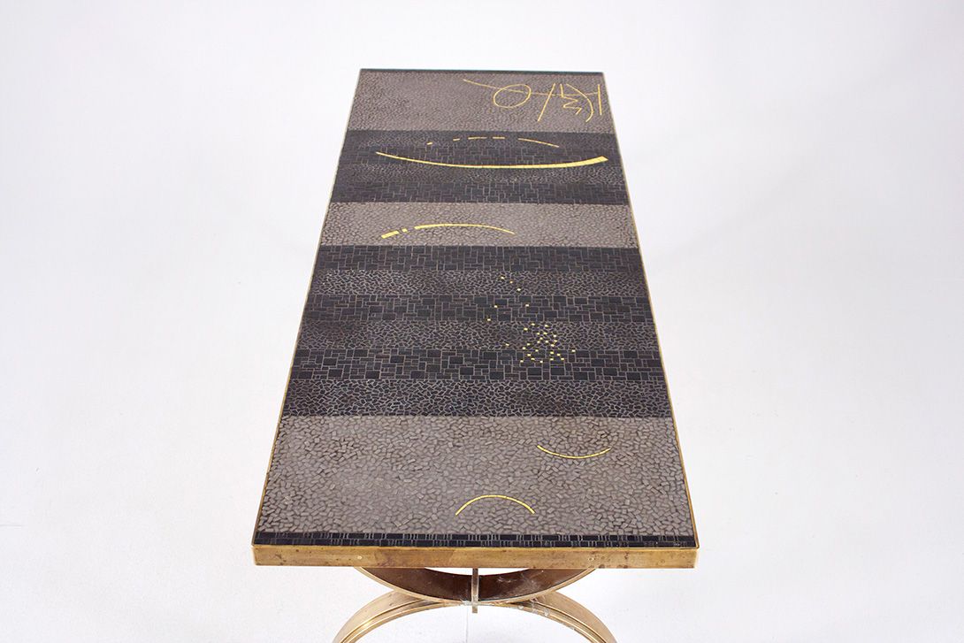 Foto Berthold Müller Brass Coffee Table Mosaic 1950 h46x140x50