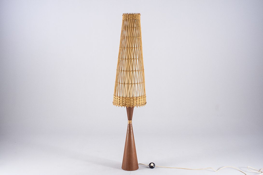 Foto Danish Floor Lamp Teak Base Plaited Shade 1955 h147