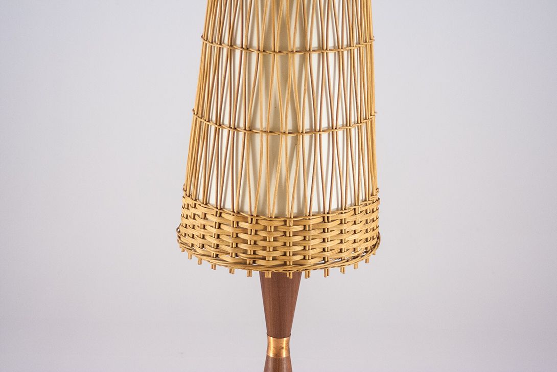 Foto Danish Floor Lamp Teak Base Plaited Shade 1955 h147