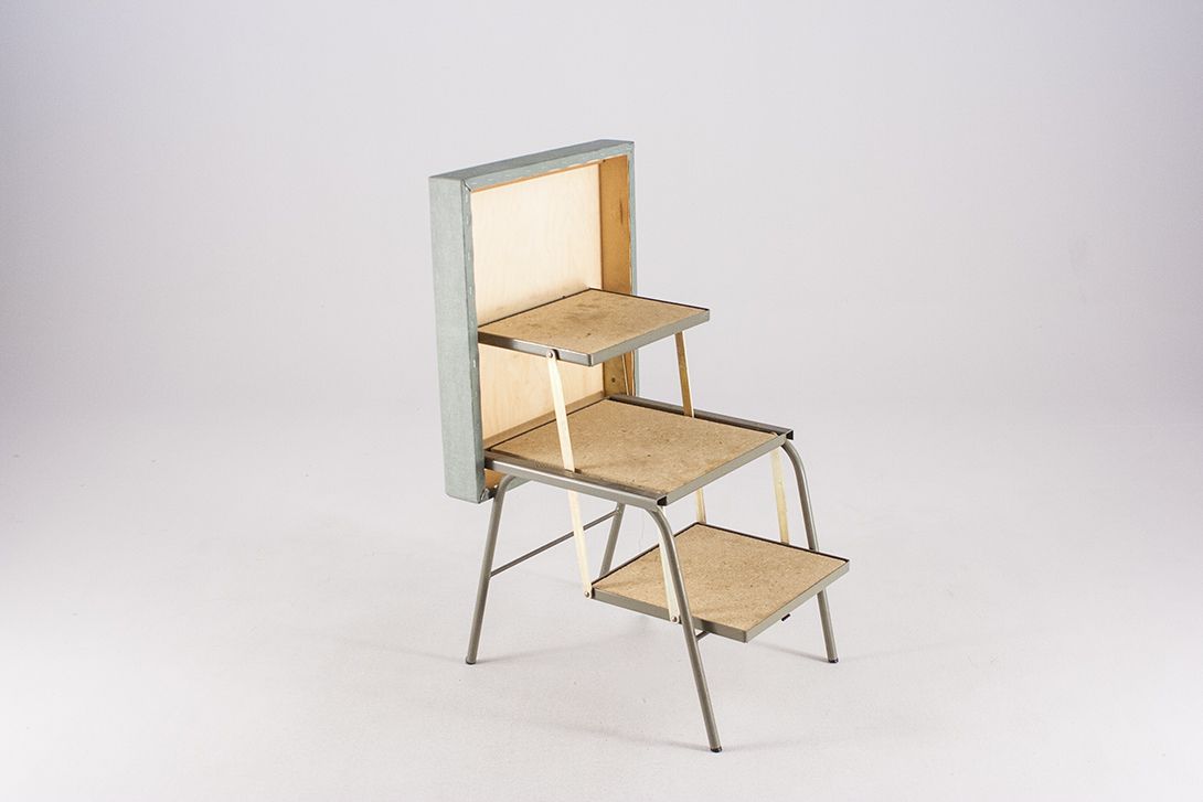 Foto Stool With Inbuilt Foldout Stepladder, GDR 1968