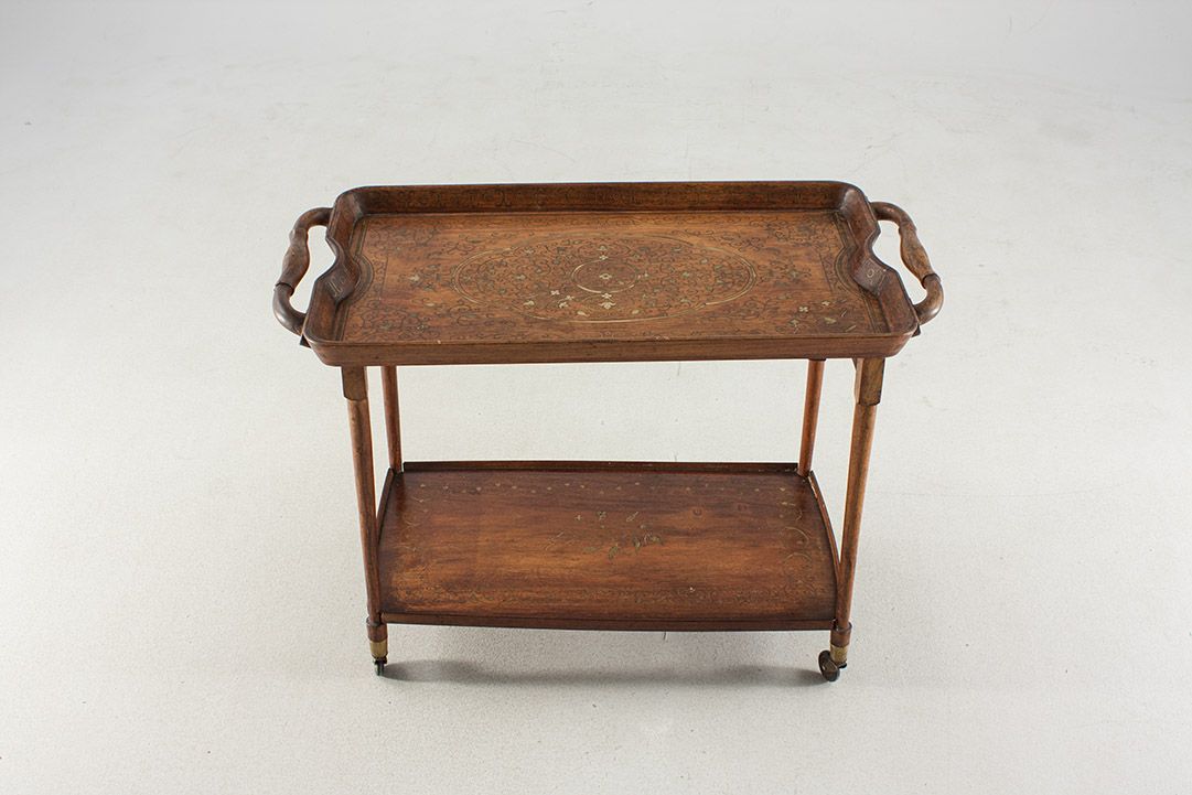 Foto Wooden Serving Table With Gold Pattern Intarsias 1880 h70x50x37