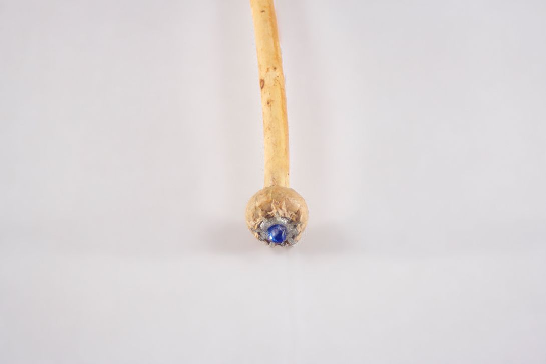 Foto Wooden Cane, Handle Decorated with Blue Stone