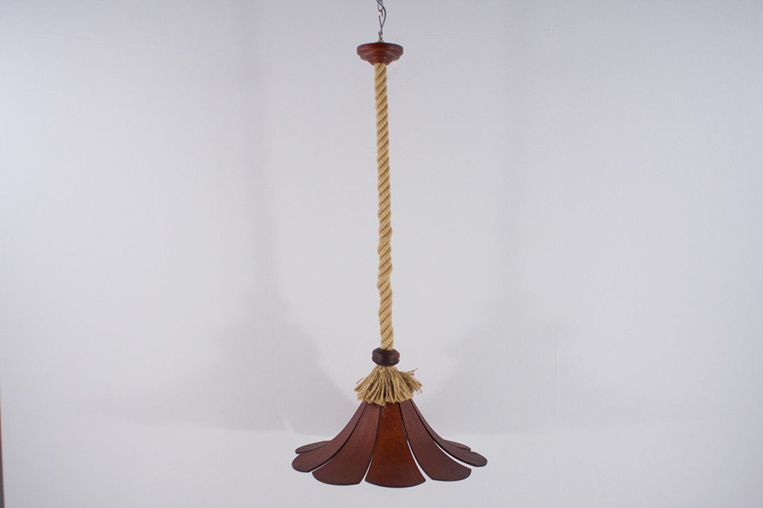 Foto Wooden Flower Pendant Lamp Denmark 1970 ø63