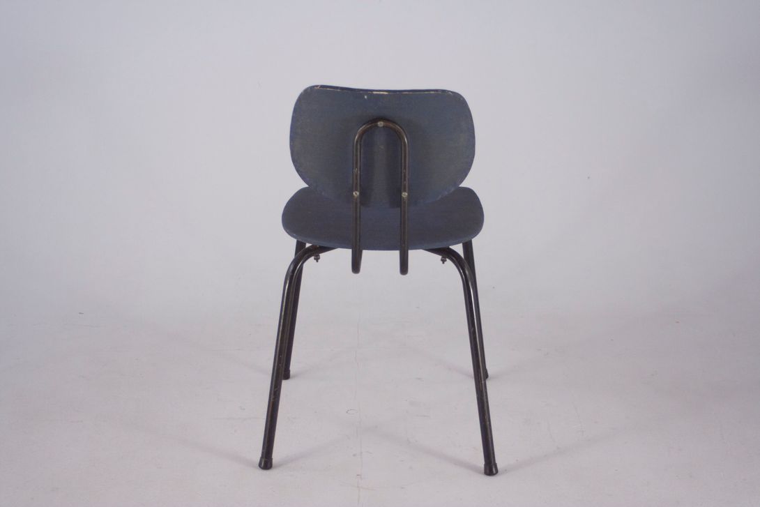 Foto Mid-Century Tubular-Steel Chair, Blue Upholstery
