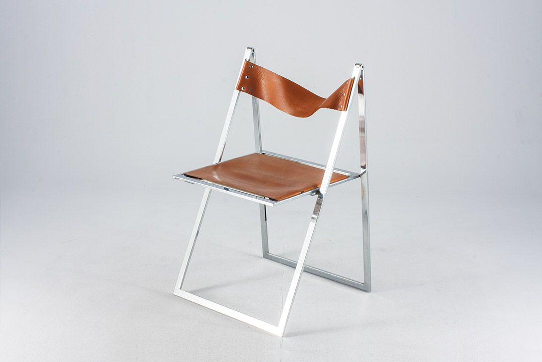 Foto Astonishing Flat Cognac Leather Folding Chair by Lübke