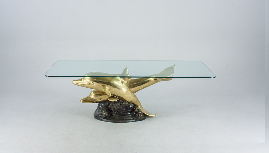 Foto Vintage Dolphin Coffee Table With Glass Board h70x138x51