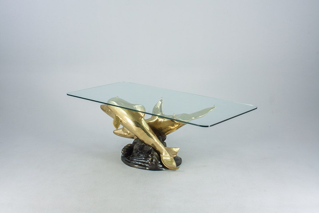 Foto Vintage Dolphin Coffee Table With Glass Board h70x138x51