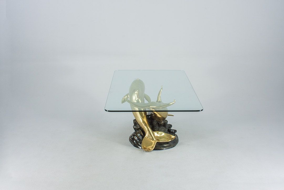 Foto Vintage Dolphin Coffee Table With Glass Board h70x138x51