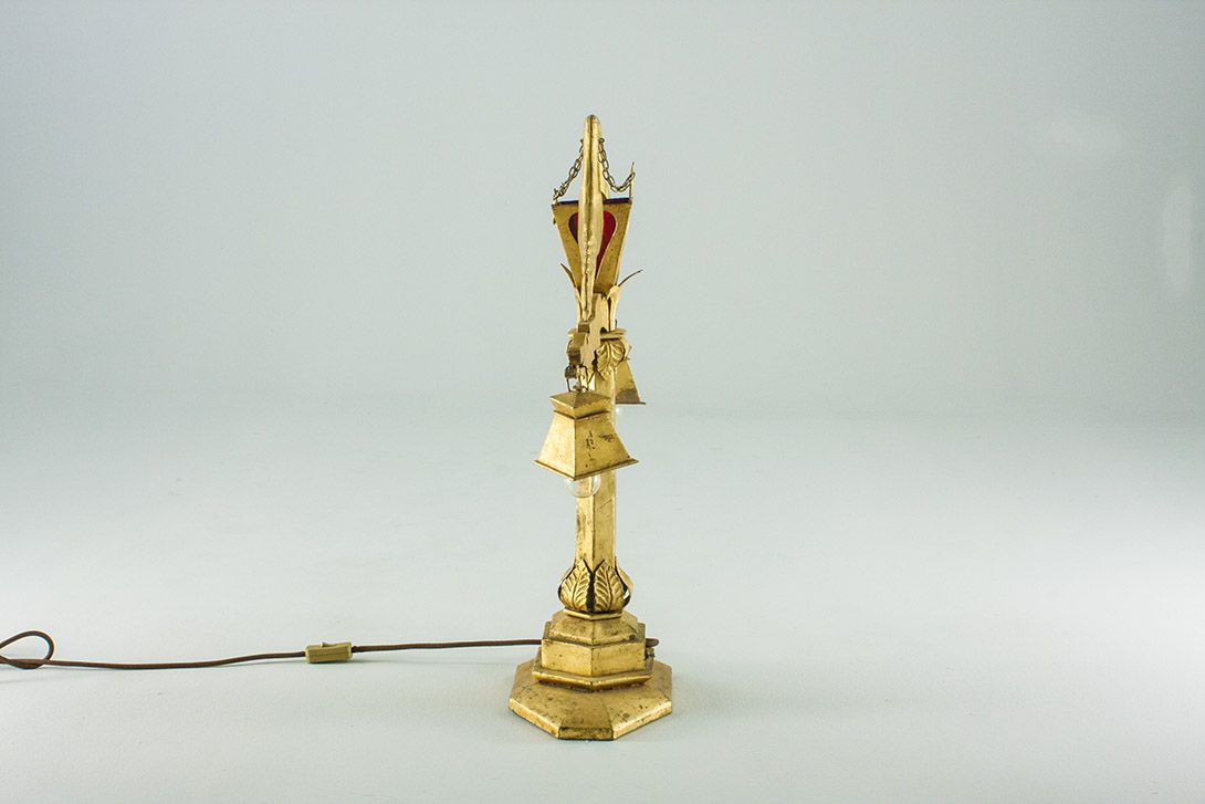 Foto Golden Pigeon Lamp with Red Heart Detail h80