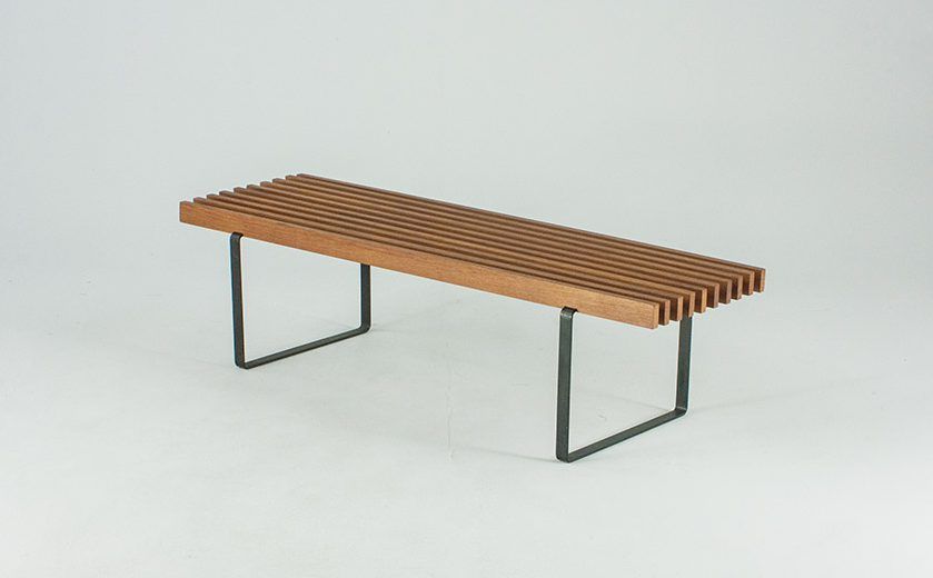 Foto Elegant Bench with Wood Rods and Metal Frame 1958